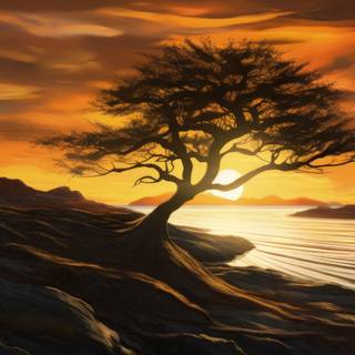 Golden Tree in the Lake