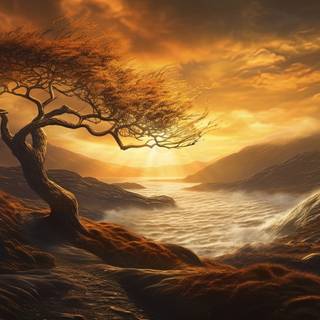 Golden Tree in the Lake