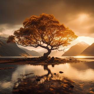 Golden Tree in the Lake