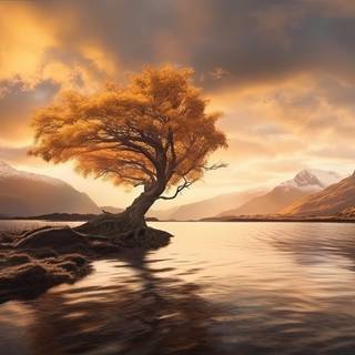 Golden Tree in the Lake