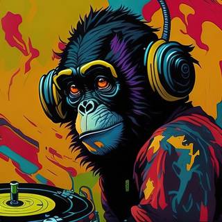Monkey DJ Listening to Vinyl