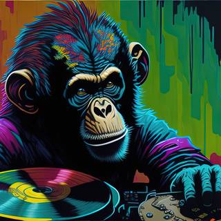 Monkey DJ Listening to Vinyl
