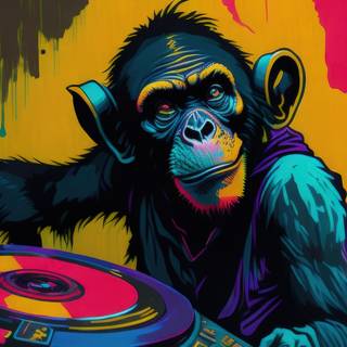 Monkey DJ Listening to Vinyl