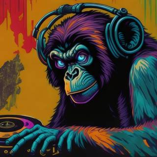 Monkey DJ Listening to Vinyl