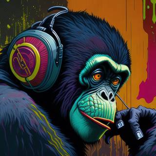 Monkey DJ Listening to Vinyl