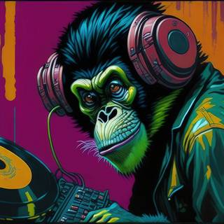 Monkey DJ Listening to Vinyl