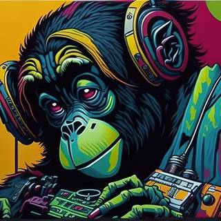 Monkey DJ Listening to Vinyl
