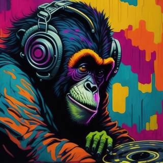 Monkey DJ Listening to Vinyl