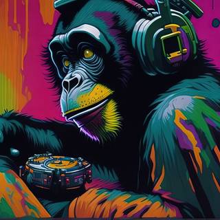 Monkey DJ Listening to Vinyl