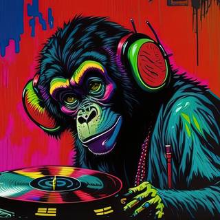 Monkey DJ Listening to Vinyl