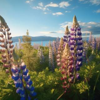 Norwegian Lupine Fields by the Fjord