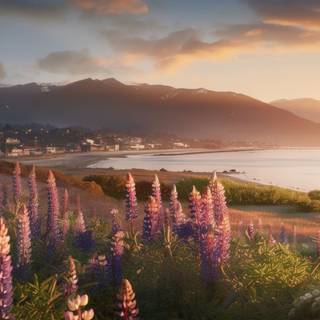 Norwegian Lupine Fields by the Fjord