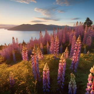 Norwegian Lupine Fields by the Fjord