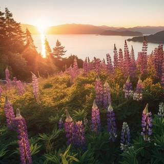 Norwegian Lupine Fields by the Fjord