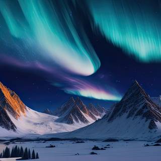 Majestic Aurora Borealis over Snow-Capped Mountains