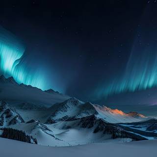 Majestic Aurora Borealis over Snow-Capped Mountains