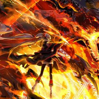 Anime GIrl, Dragon, Fire Dragon