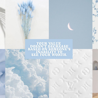 Aesthetic collage blue crescent clouds