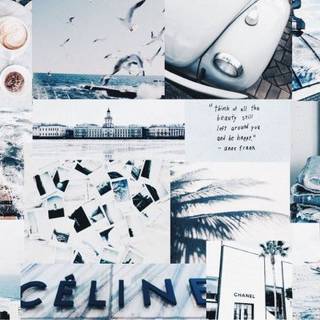 Aesthetic collage white blue Celine