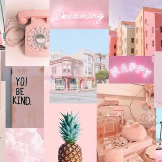 Aesthetic collage pink pineapple happy
