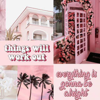 Aesthetic collage pink palm trees roses
