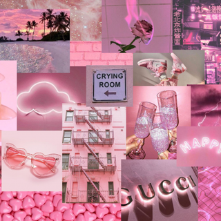 Aesthetic collage pink clouds roses