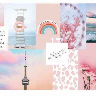 Aesthetic collage pink Paris ferris wheel butterfly rose