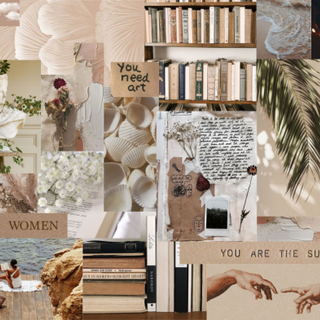 Aesthetic collage beige palm tree