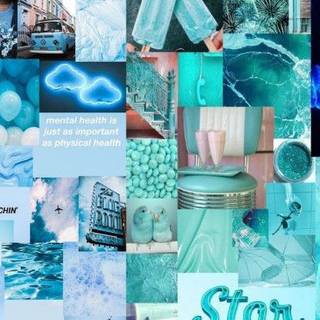 Aesthetic collage teal green blue clouds
