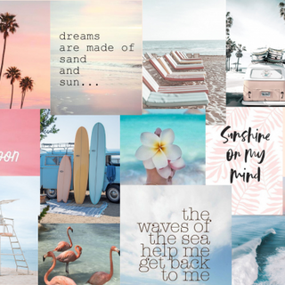 Aesthetic collage sunset pink beach