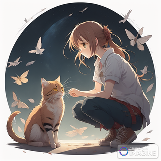 Anime Girl Petting Her Cat With Butterflies Profile Picture