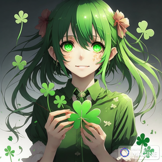 Four Leaf Clover Lucky Anime Girl