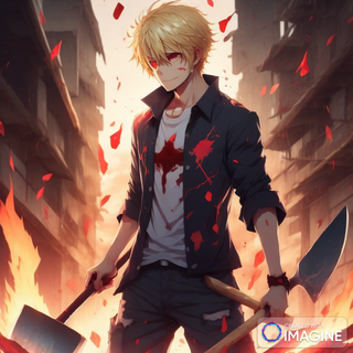 Ready to slash you up- Indeed a very handsome blonde anime killer