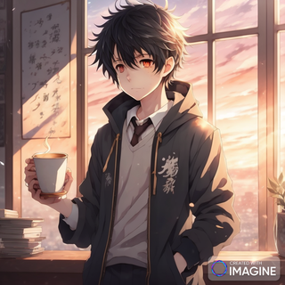 Anime Boy Enjoying a Cup Of Coffee
