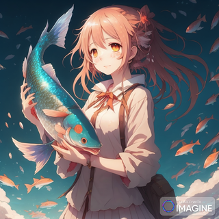 Anime Girl Holding a Fish