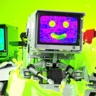 Chiptos X 3D Robot CRT TV Head Monitor 4K NFT Wallpaper Desktop Background Neon
