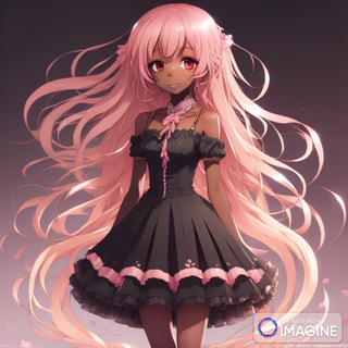 Black Anime Girl WIth Pink Hair in a Lolita Dress