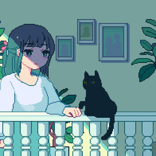 Anime Girl With Her Cat GIF Desktop Wallpaper