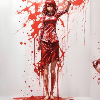 Anime Girl with Raised Hand Dramatic Red Liquid Splash