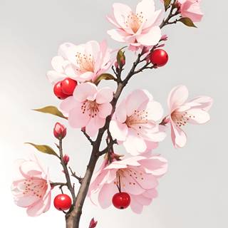 Cherry Blossom Branch Hand-Painted Minimalist Art
