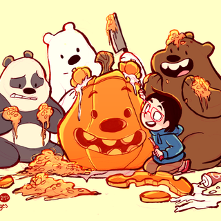 Bears carving Halloween pumpkins!