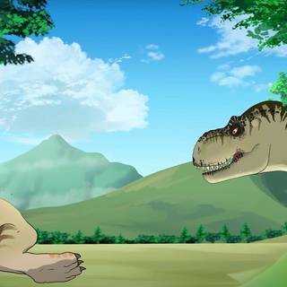 t.rex see the parasaurolophus caresses 