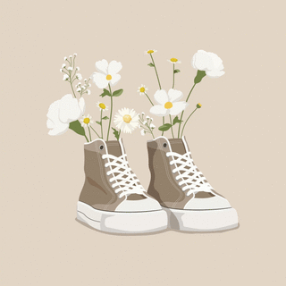 Aesthetic beige sneakers with daisy flowers