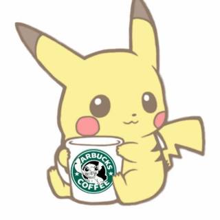Aesthetic Pikachu drinking Stitch Starbucks coffee