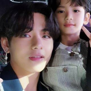 V from bts with my son 