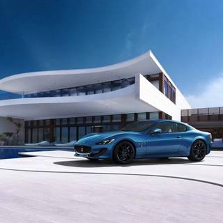 Futuristic home with sports car