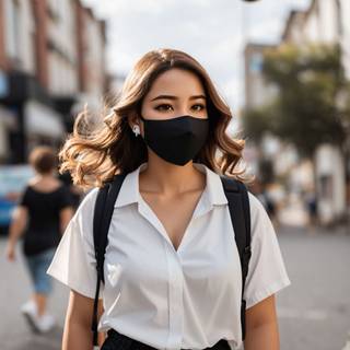 A beautiful girl in white dress wearing a black mask