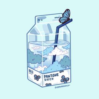 Aesthetic blue butterfly pantone drink in milk carton
