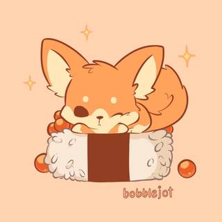 Kawaii aesthetic fox on sushi