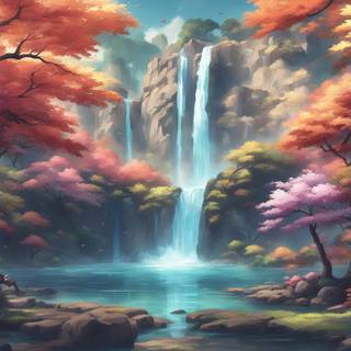 watterfall, anime, wallepaper, 4k, AI